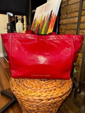 Marc by Marc Jacobs Bright Candy Apple Red Leather Tote with Gold Logo